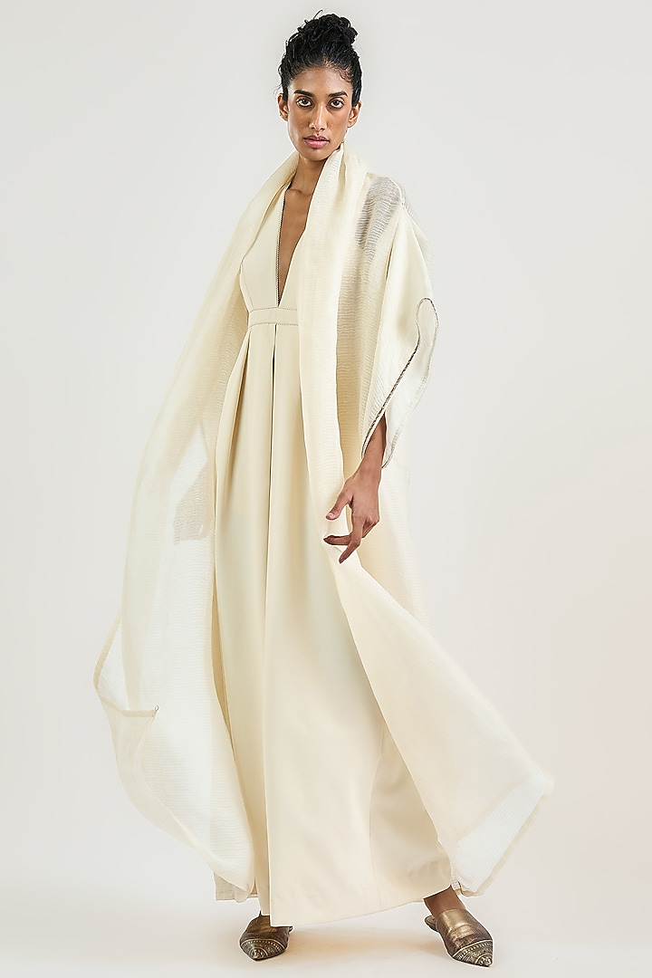 Ivory Sheer Cotton Voile Overlay by OTT by Tarun Tahiliani at Pernia's Pop Up Shop