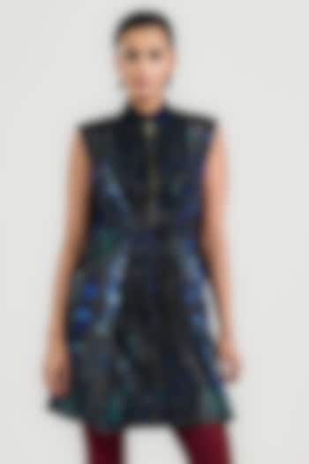 Blue Velvet Printed & Embellished Mini Party Wear Dress by OTT by Tarun Tahiliani at Pernia's Pop Up Shop