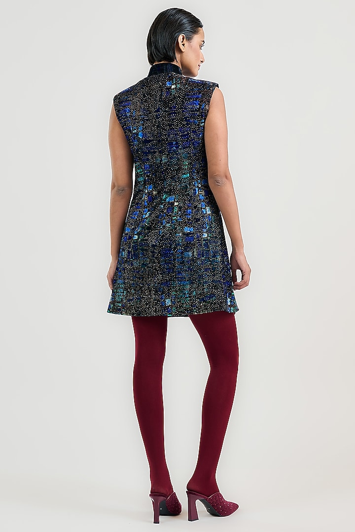 Blue Velvet Printed & Embellished Mini Party Wear Dress by OTT by Tarun Tahiliani at Pernia's Pop Up Shop