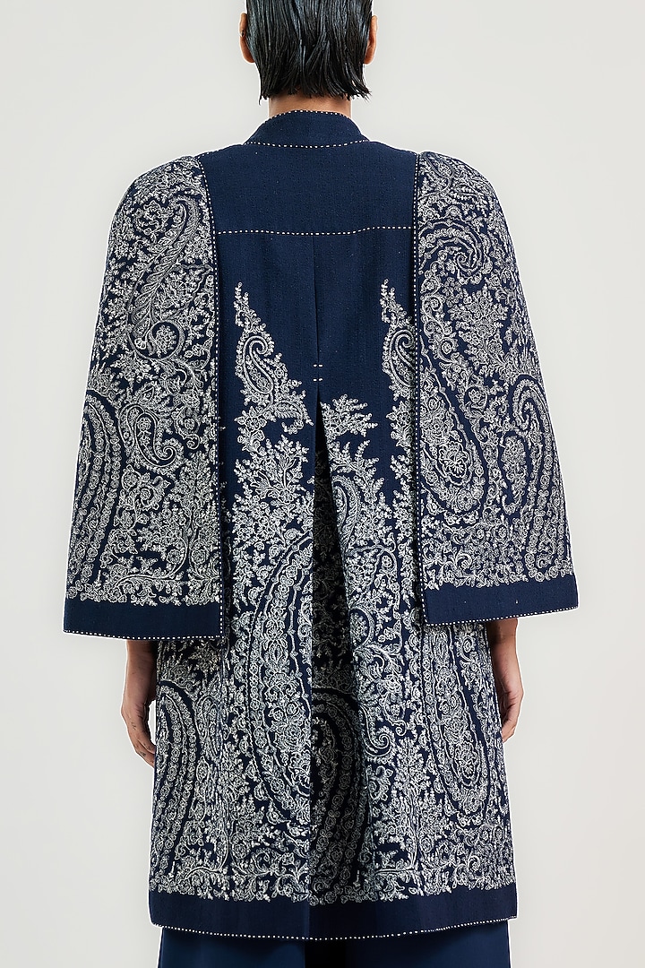 Navy Cotton Thread Work Coat by OTT by Tarun Tahiliani at Pernia's Pop Up Shop