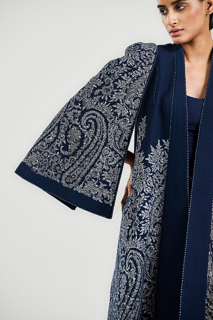 Navy Cotton Thread Work Coat by OTT by Tarun Tahiliani at Pernia's Pop Up Shop