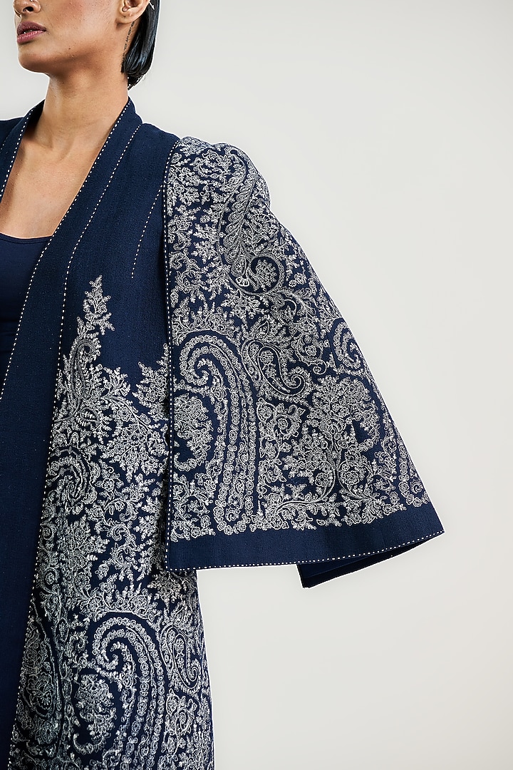 Navy Cotton Thread Work Coat by OTT by Tarun Tahiliani at Pernia's Pop Up Shop