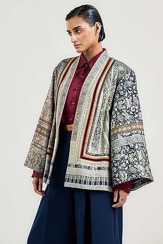 Multi-Colored Cotton Jamawar Printed Overlay by OTT by Tarun Tahiliani