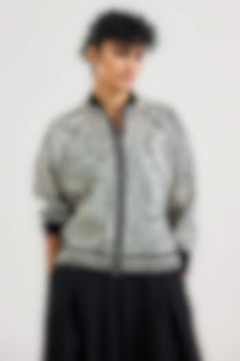 Ivory Jamawar Thread Embroidered Bomber Jacket by OTT by Tarun Tahiliani at Pernia's Pop Up Shop