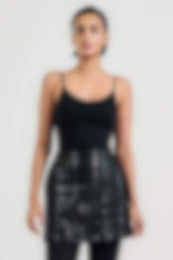 Black Cotton Satin Sequin & Bead Embroidered Mini Skirt by OTT by Tarun Tahiliani at Pernia's Pop Up Shop