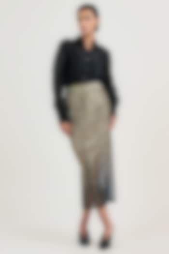 Black Tulle Sequin Embroidered Pencil Midi Skirt by OTT by Tarun Tahiliani at Pernia's Pop Up Shop