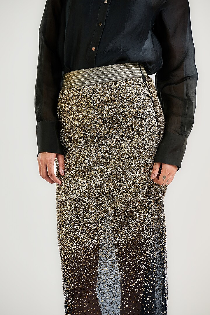 Black Tulle Sequin Embroidered Pencil Midi Skirt by OTT by Tarun Tahiliani at Pernia's Pop Up Shop