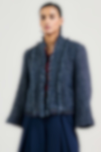 Navy Handwoven Cotton Blazer by OTT by Tarun Tahiliani at Pernia's Pop Up Shop