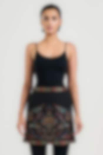 Black Crepe Embroidered Mini Skirt by OTT by Tarun Tahiliani at Pernia's Pop Up Shop