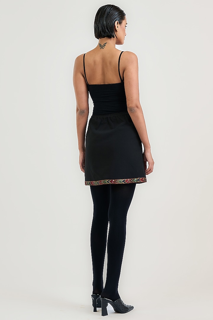 Black Crepe Embroidered Mini Skirt by OTT by Tarun Tahiliani at Pernia's Pop Up Shop
