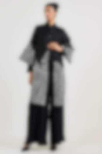 Black Silk Satin Organza Thread Work Oversized Shirt by OTT by Tarun Tahiliani at Pernia's Pop Up Shop