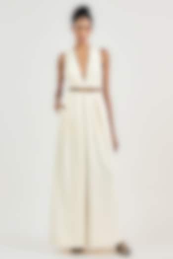 Ivory Crepe Pleated Jumpsuit by OTT by Tarun Tahiliani at Pernia's Pop Up Shop