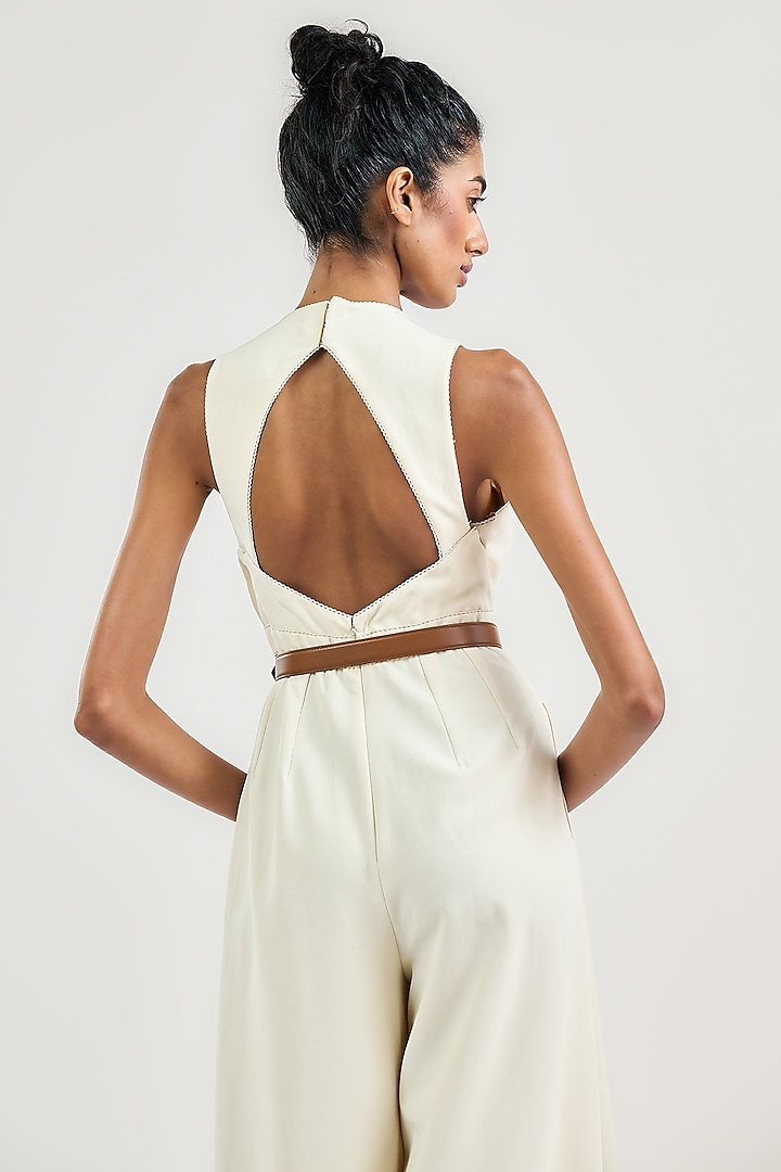 Ivory Crepe Pleated Jumpsuit by OTT by Tarun Tahiliani at Pernia's Pop Up Shop