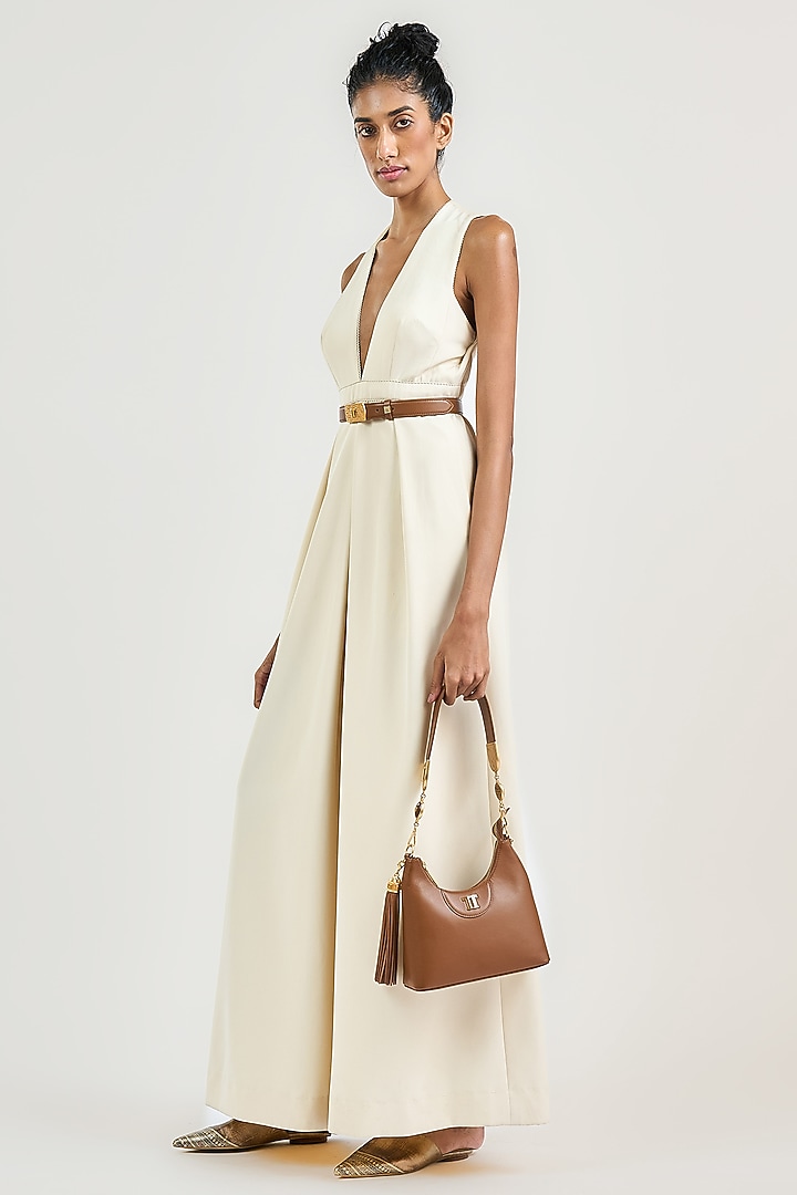 Ivory Crepe Pleated Jumpsuit by OTT by Tarun Tahiliani at Pernia's Pop Up Shop