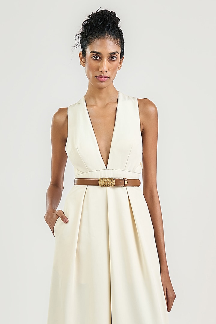 Ivory Crepe Pleated Jumpsuit by OTT by Tarun Tahiliani at Pernia's Pop Up Shop
