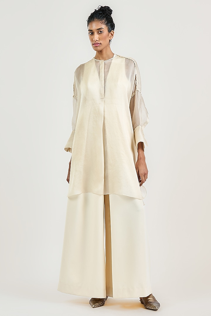 Ivory Satin Organza Oversized Tunic by OTT by Tarun Tahiliani at Pernia's Pop Up Shop