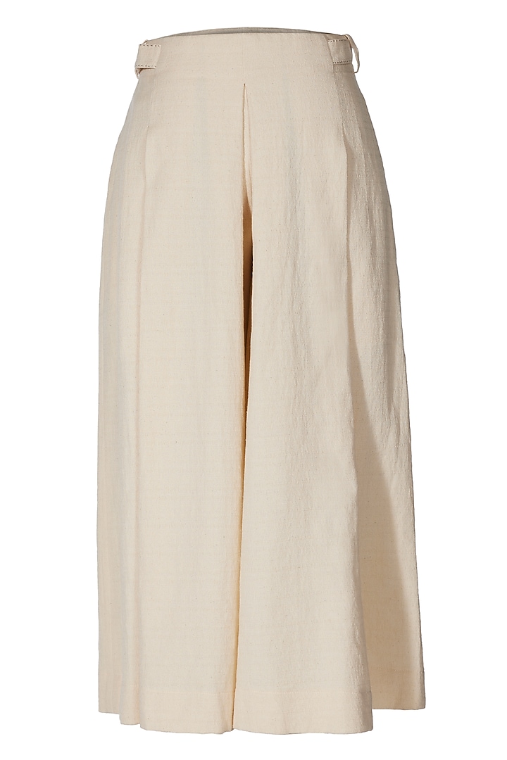 Ivory Cotton Pleated Culotte Pants by OTT by Tarun Tahiliani at Pernia's Pop Up Shop