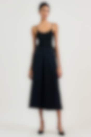 Navy Cotton Pleated Culotte Pants by OTT by Tarun Tahiliani at Pernia's Pop Up Shop