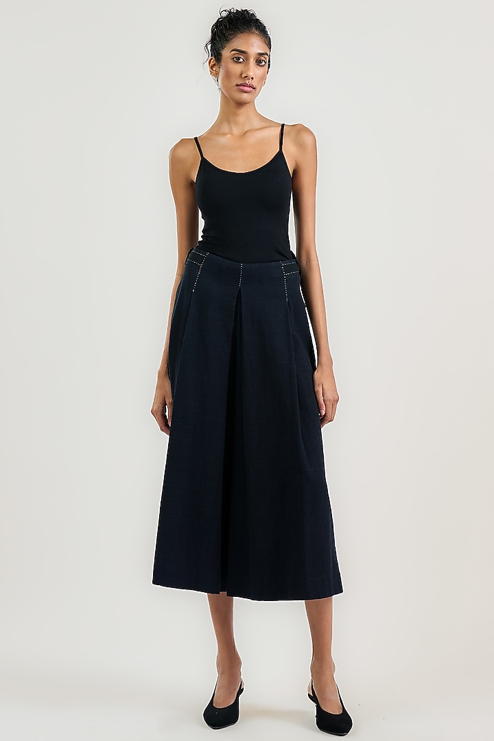 Navy Cotton Pleated Culotte Pants by OTT by Tarun Tahiliani at Pernia's Pop Up Shop