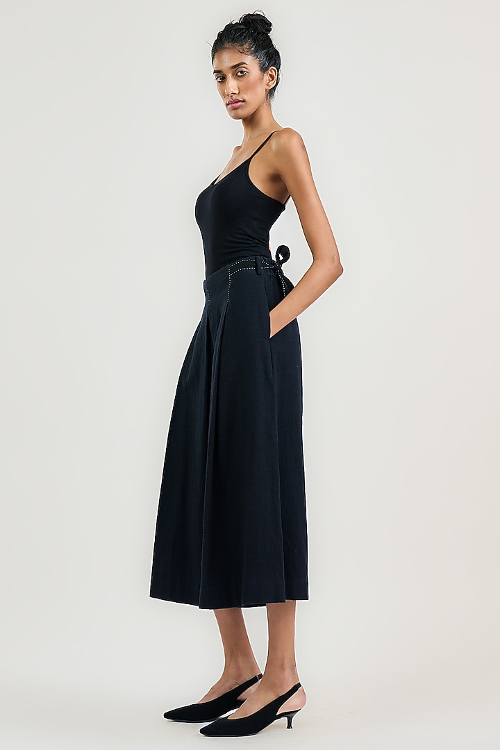 Navy Cotton Pleated Culotte Pants by OTT by Tarun Tahiliani at Pernia's Pop Up Shop