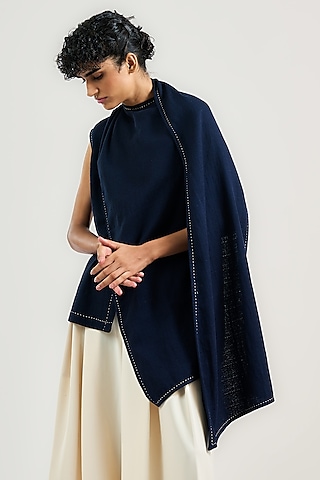 Navy Cotton Wrap Top by OTT by Tarun Tahiliani