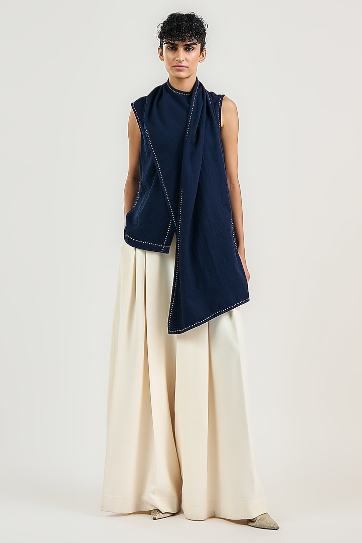 Navy Cotton Wrap Top by OTT by Tarun Tahiliani at Pernia's Pop Up Shop