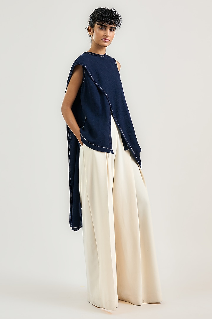 Navy Cotton Wrap Top by OTT by Tarun Tahiliani at Pernia's Pop Up Shop