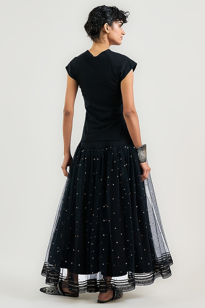 Black Tulle Mukaish Embroidered Maxi Skirt by OTT by Tarun Tahiliani at Pernia's Pop Up Shop