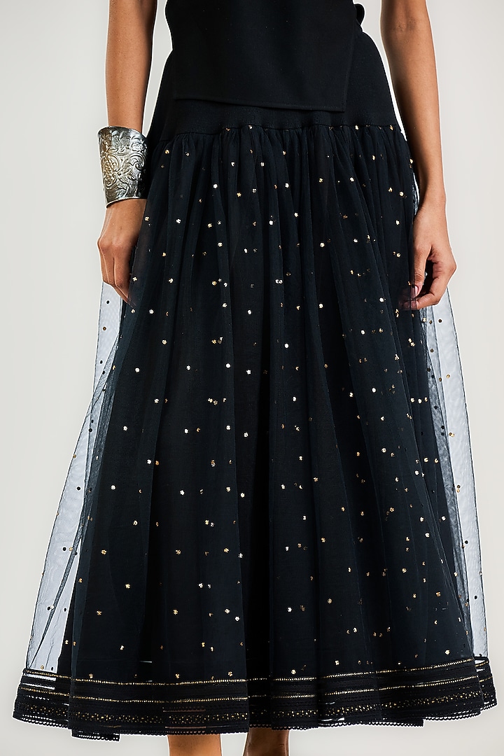 Black Tulle Mukaish Embroidered Maxi Skirt by OTT by Tarun Tahiliani at Pernia's Pop Up Shop