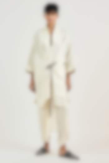 Ivory Viscose Double Georgette Draped Trousers by OTT by Tarun Tahiliani at Pernia's Pop Up Shop