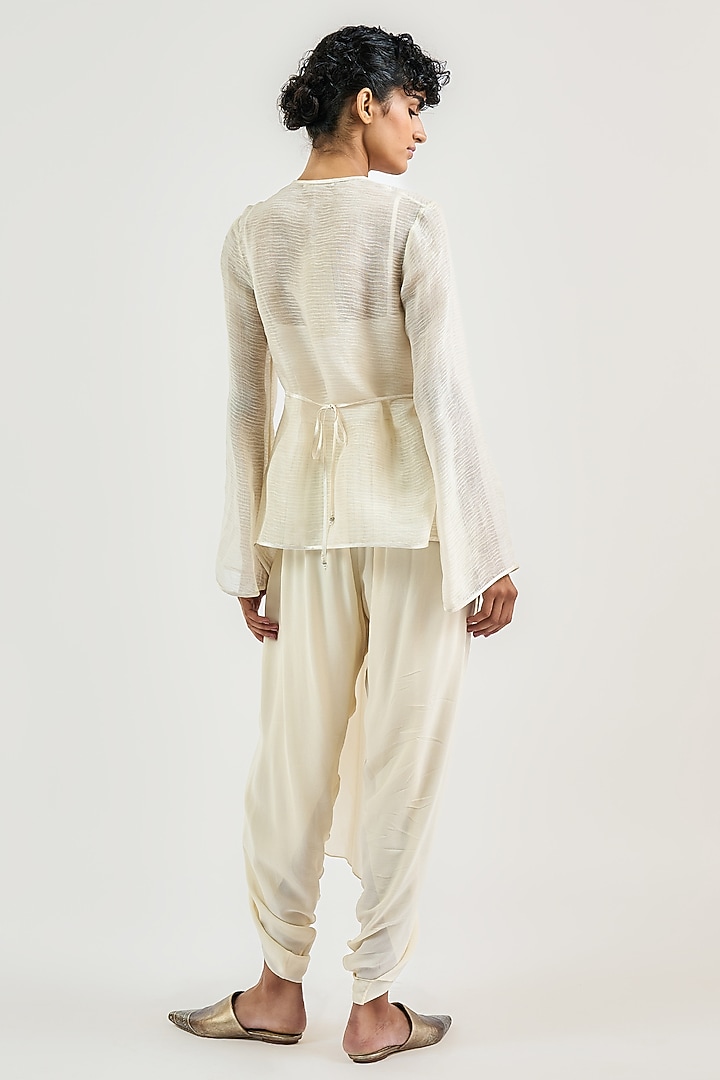 Ivory Viscose Double Georgette Draped Trousers by OTT by Tarun Tahiliani at Pernia's Pop Up Shop