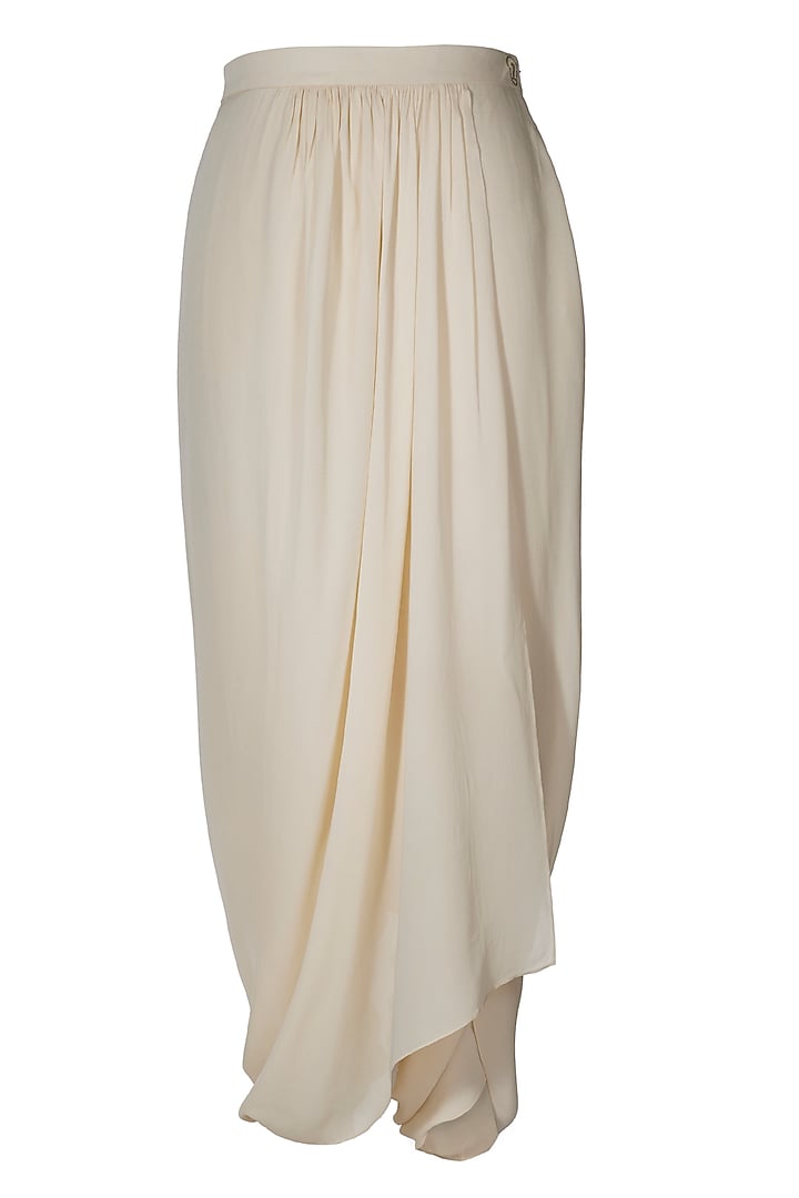 Ivory Viscose Double Georgette Draped Trousers by OTT by Tarun Tahiliani at Pernia's Pop Up Shop