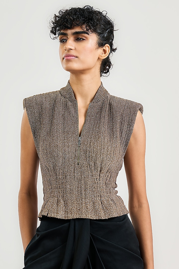 Gold Crinkle Zipped Top by OTT by Tarun Tahiliani at Pernia's Pop Up Shop