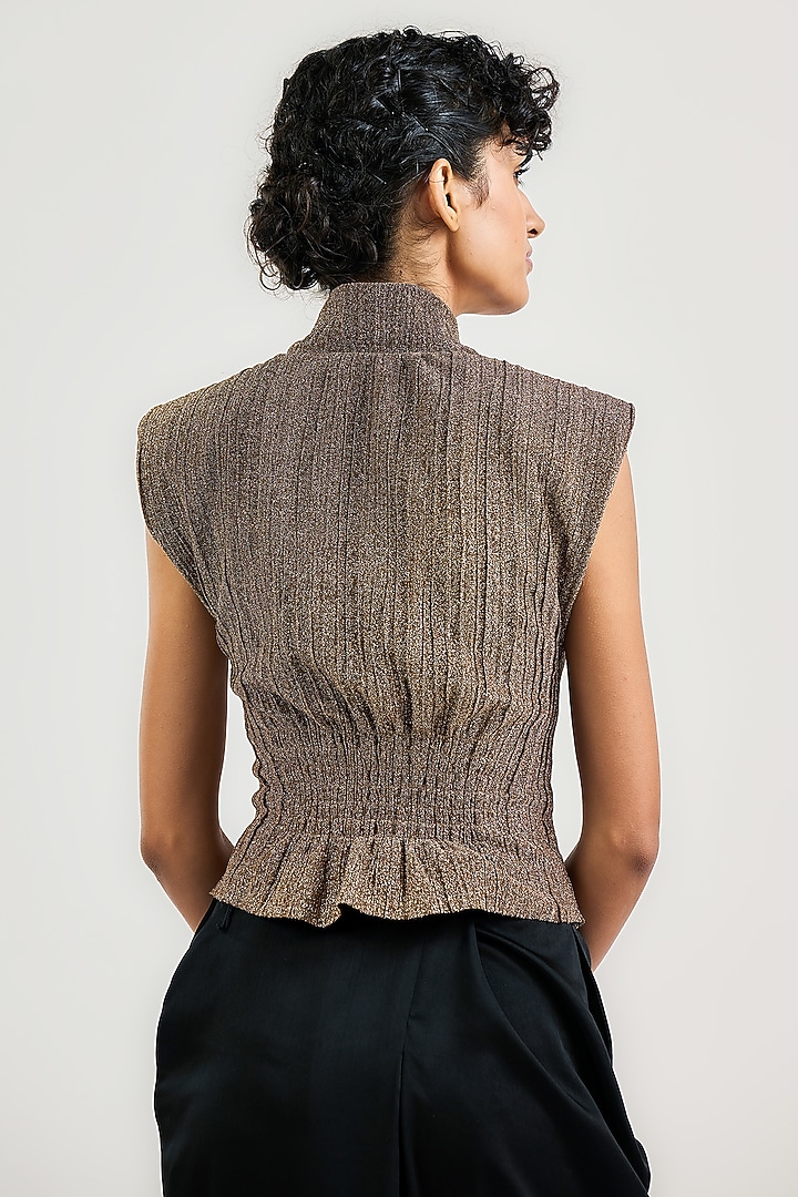 Gold Crinkle Zipped Top by OTT by Tarun Tahiliani at Pernia's Pop Up Shop