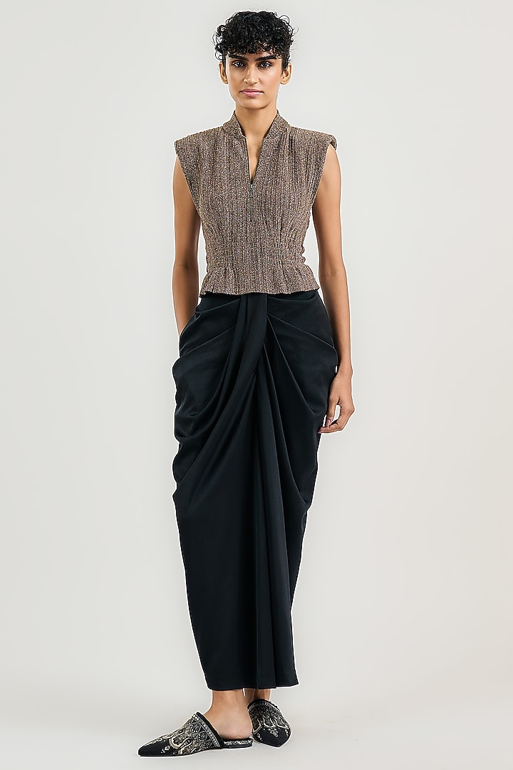 Gold Crinkle Zipped Top by OTT by Tarun Tahiliani at Pernia's Pop Up Shop