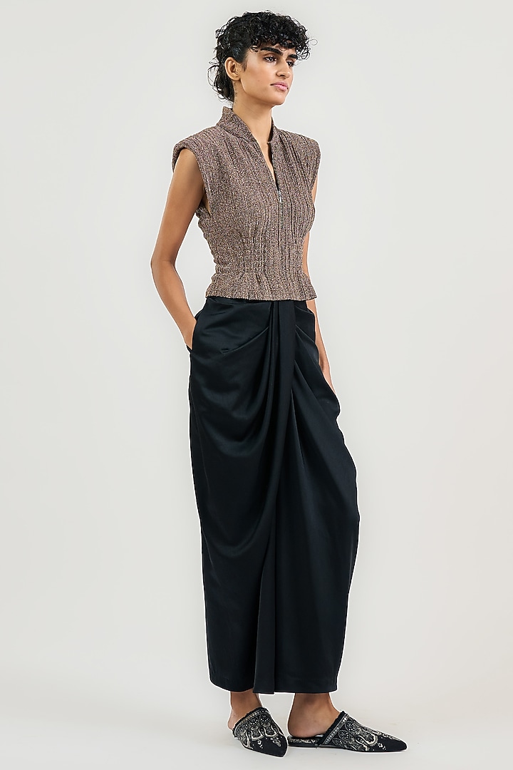 Gold Crinkle Zipped Top by OTT by Tarun Tahiliani at Pernia's Pop Up Shop