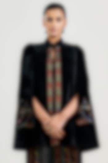 Black Silk Velvet Embroidered Cape by OTT by Tarun Tahiliani at Pernia's Pop Up Shop