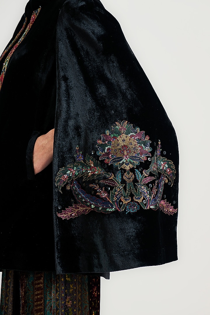 Black Silk Velvet Embroidered Cape by OTT by Tarun Tahiliani at Pernia's Pop Up Shop