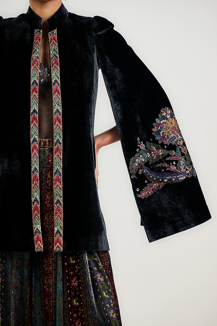 Black Silk Velvet Embroidered Cape by OTT by Tarun Tahiliani at Pernia's Pop Up Shop