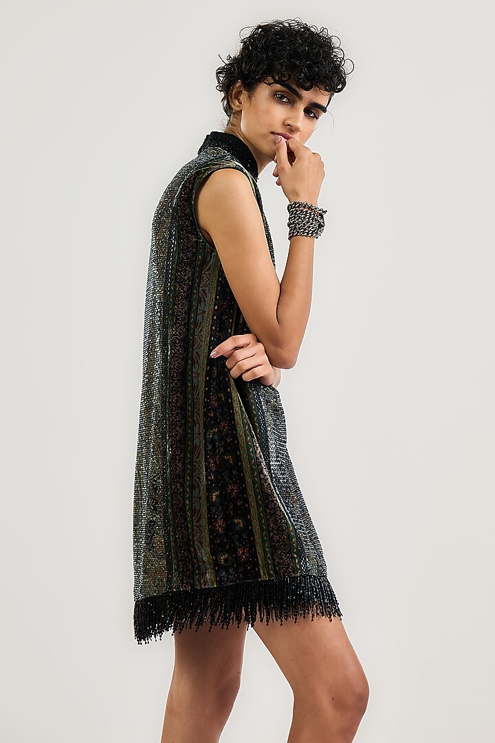 Black Georgette Jamawar Printed Tunic by OTT by Tarun Tahiliani at Pernia's Pop Up Shop