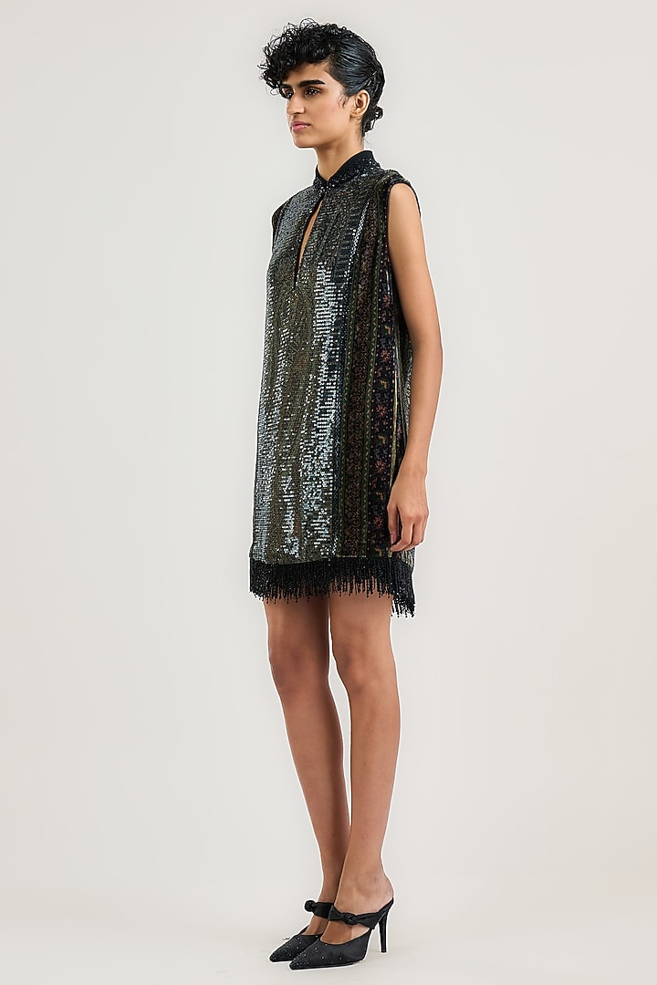 Black Georgette Jamawar Printed Tunic by OTT by Tarun Tahiliani at Pernia's Pop Up Shop