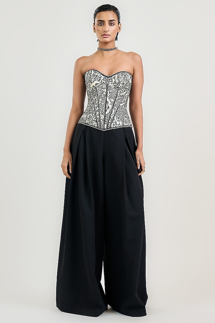 Ivory Silk Satin Organza Thread Work Corset by OTT by Tarun Tahiliani at Pernia's Pop Up Shop