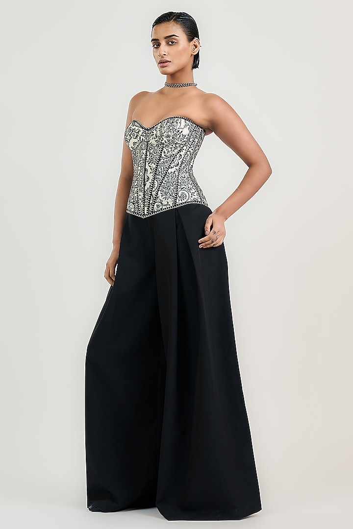 Ivory Silk Satin Organza Thread Work Corset by OTT by Tarun Tahiliani at Pernia's Pop Up Shop