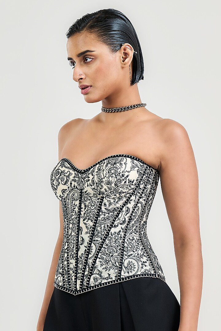 Ivory Silk Satin Organza Thread Work Corset by OTT by Tarun Tahiliani at Pernia's Pop Up Shop