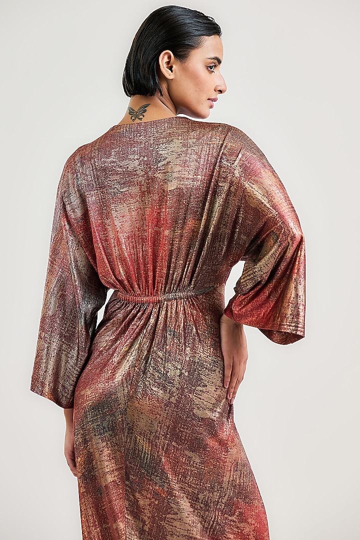 Rust Metallic Jersey Printed Maxi Cocktail Dress by OTT by Tarun Tahiliani at Pernia's Pop Up Shop