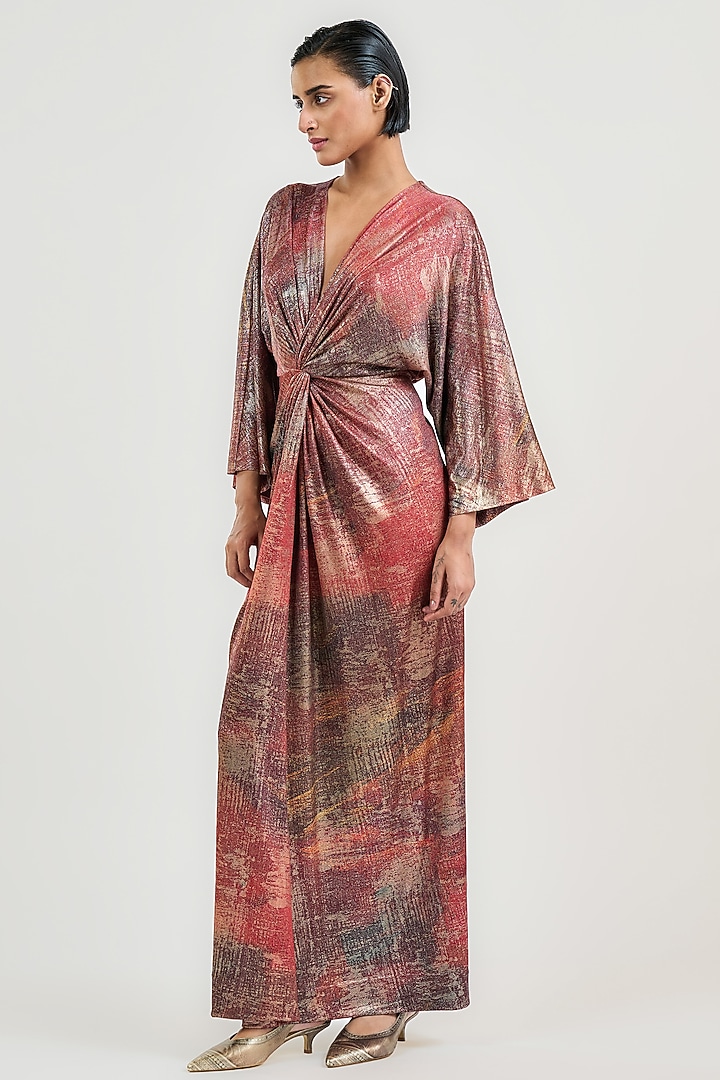 Rust Metallic Jersey Printed Maxi Cocktail Dress by OTT by Tarun Tahiliani at Pernia's Pop Up Shop