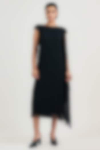 Black Crinkle Tulle Draped Midi Cocktail Dress by OTT by Tarun Tahiliani at Pernia's Pop Up Shop