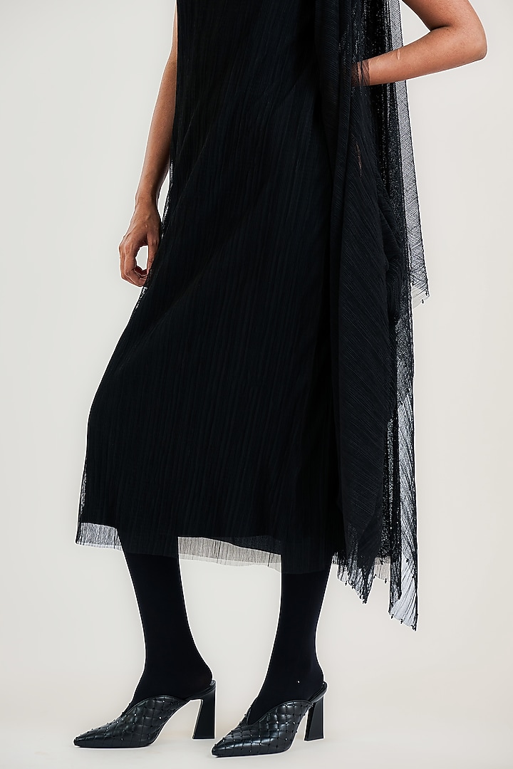 Black Crinkle Tulle Draped Midi Cocktail Dress by OTT by Tarun Tahiliani at Pernia's Pop Up Shop