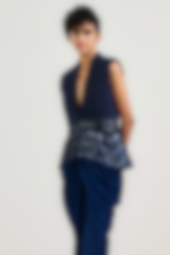 Navy Handwoven Cotton Sequin Embroidered Waistcoat by OTT by Tarun Tahiliani at Pernia's Pop Up Shop