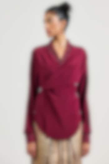 Burgundy Silk Crepe Wrap Top by OTT by Tarun Tahiliani at Pernia's Pop Up Shop
